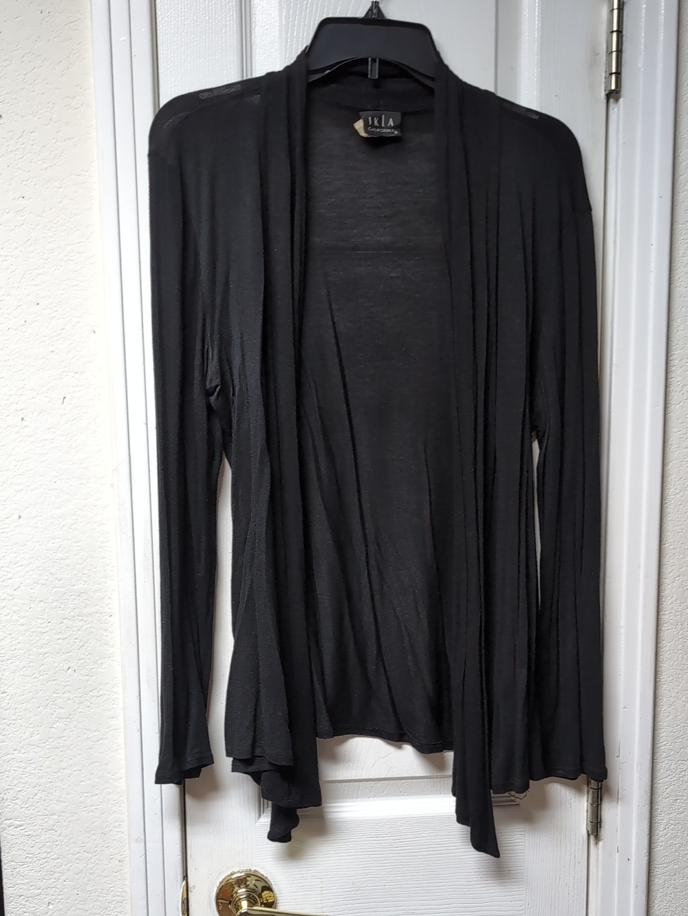 Skies Are Blue Black Draped Open-Front Women's Cardigan